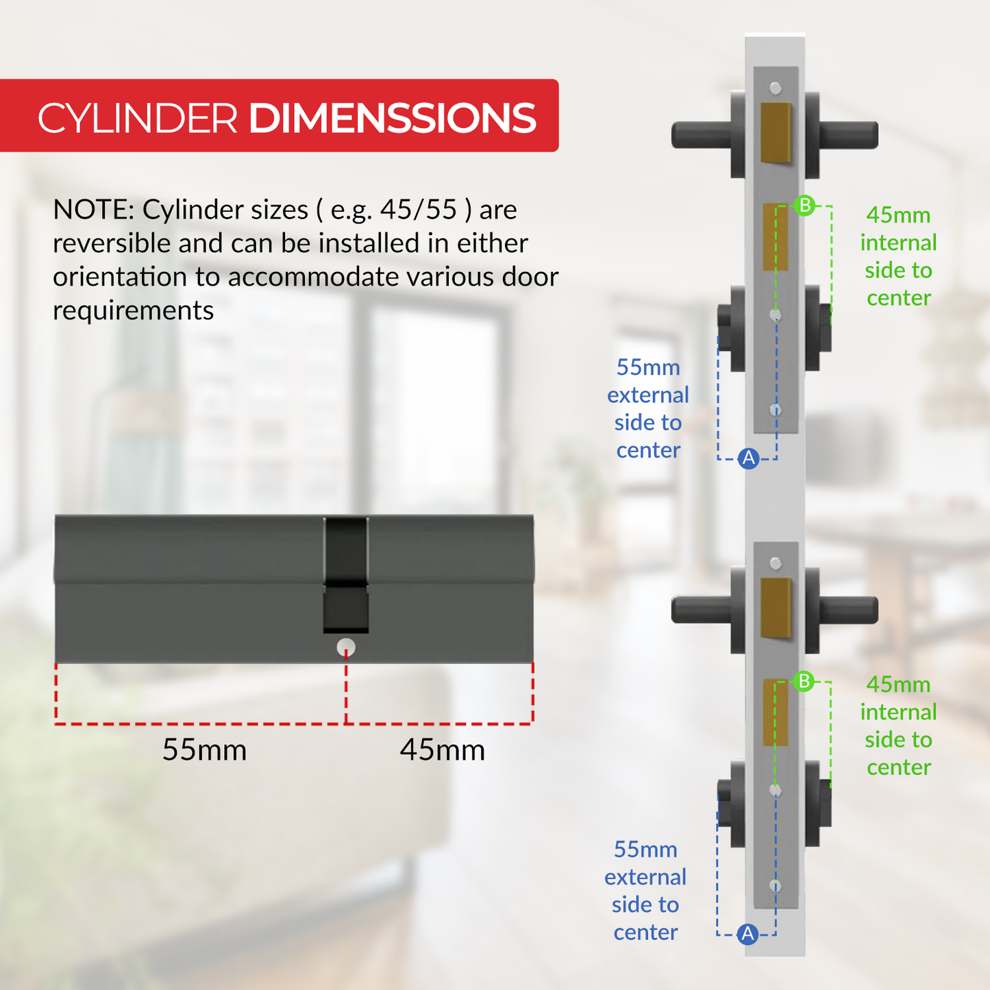 SIZAH Euro Cylinder Door Lock Barrel Polished Chrome