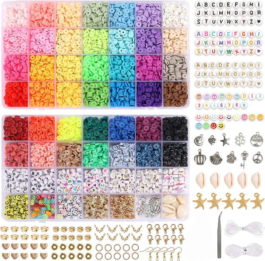 SIZAH Polymer Clay Beads Kit with Charms - 10,500 Pieces (2 Boxes) + 1 Box Charms Kit (1,061 Pieces) – Complete Jewelry Making Set for Bracelets