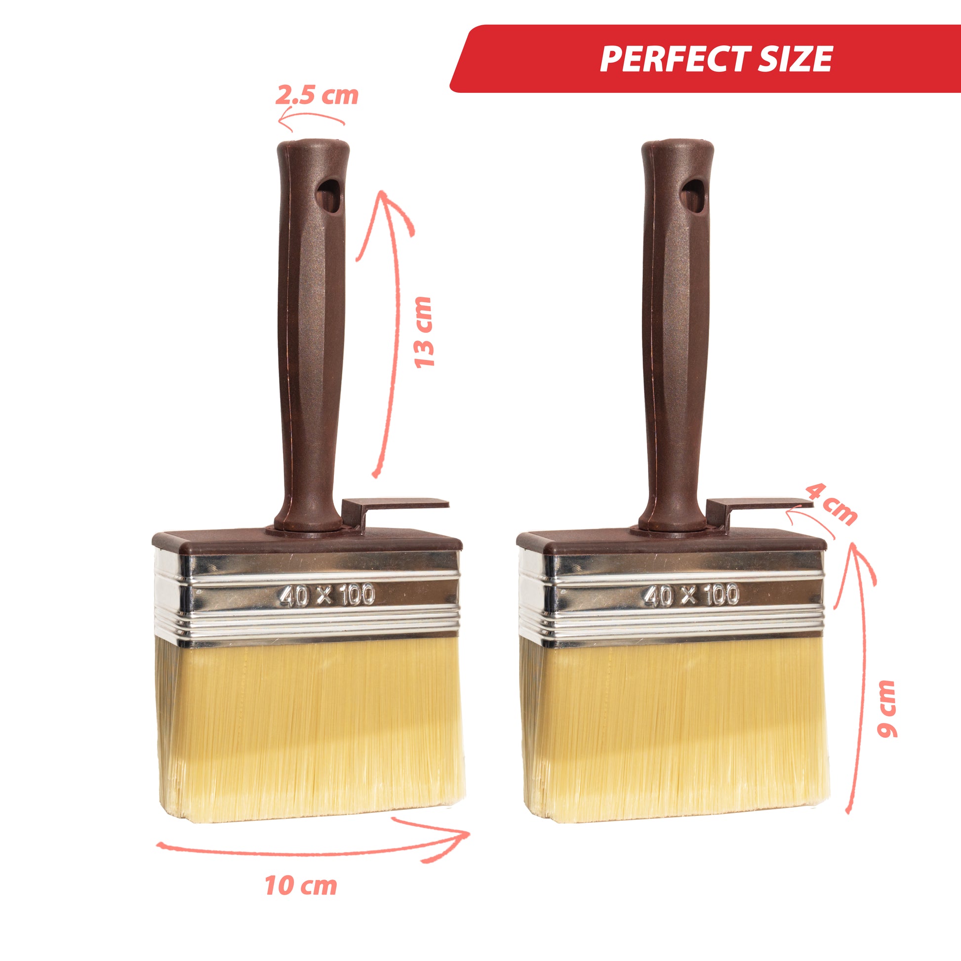 Dimensions of the SIZAH Shed & Fence Brush, highlighting its 13cm x 4cm size for optimal surface coverage